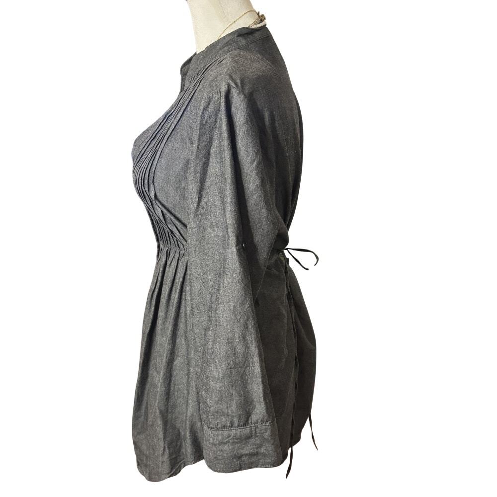 Vintage Passport Gray 100% Cotton Pintuck Tunic Dress Mini Longline Shirt L 90s - Picture 3 of 8